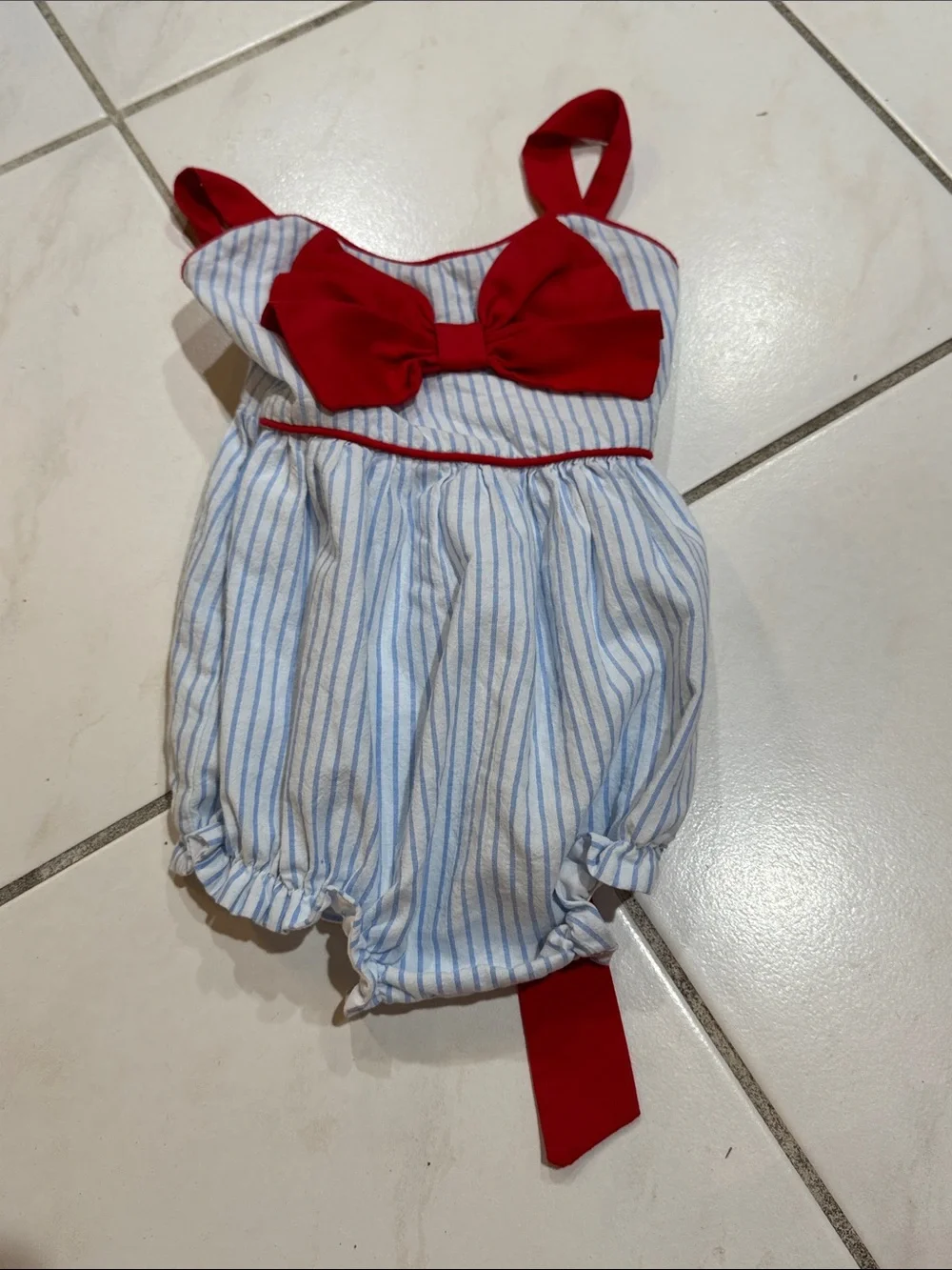 Red Bow Seersucker Baby One-Piece 4th of July